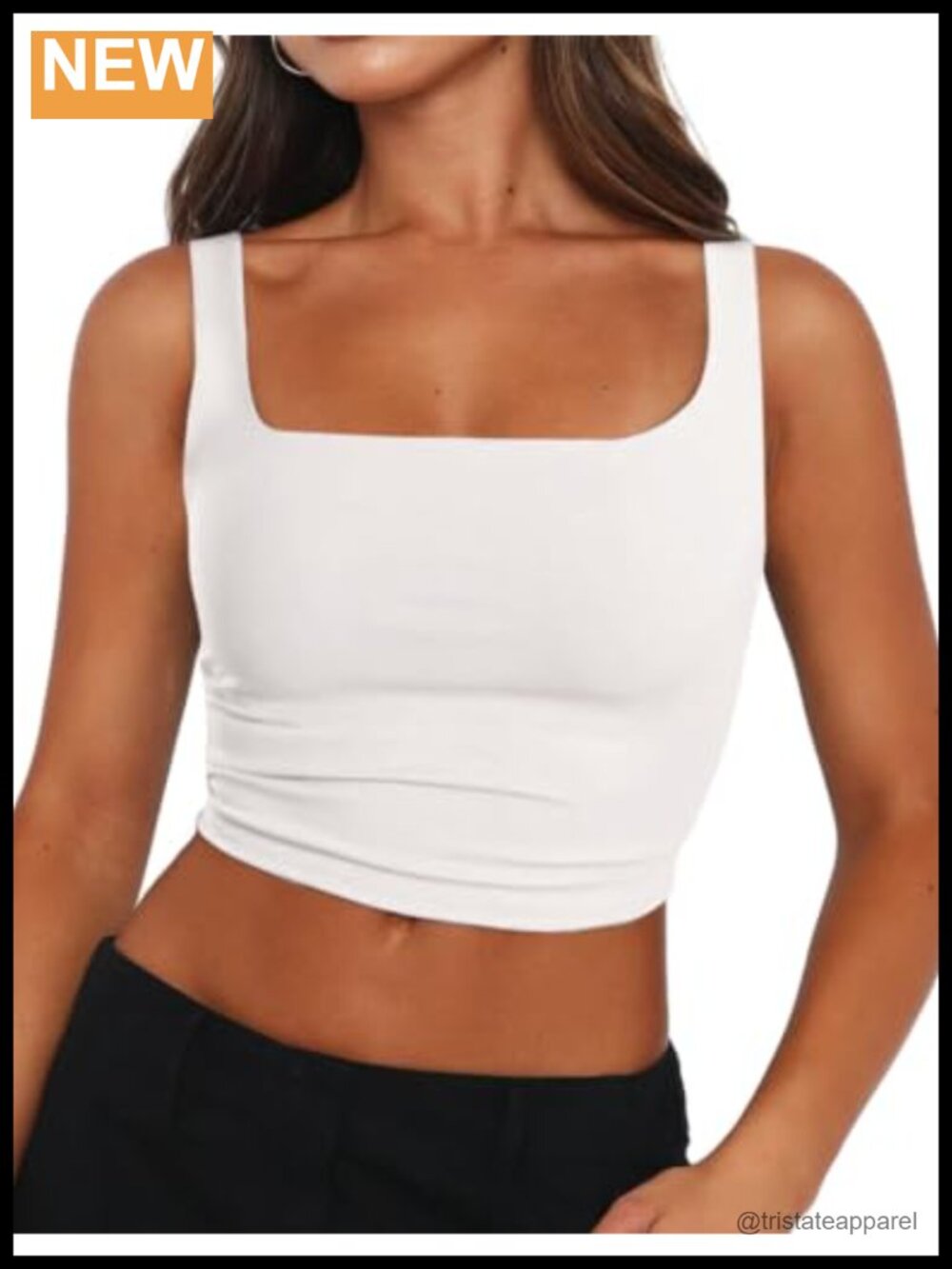 Square Neck Double Layer Slim Fit Crop Tank Top Sleeveless Summer Yoga